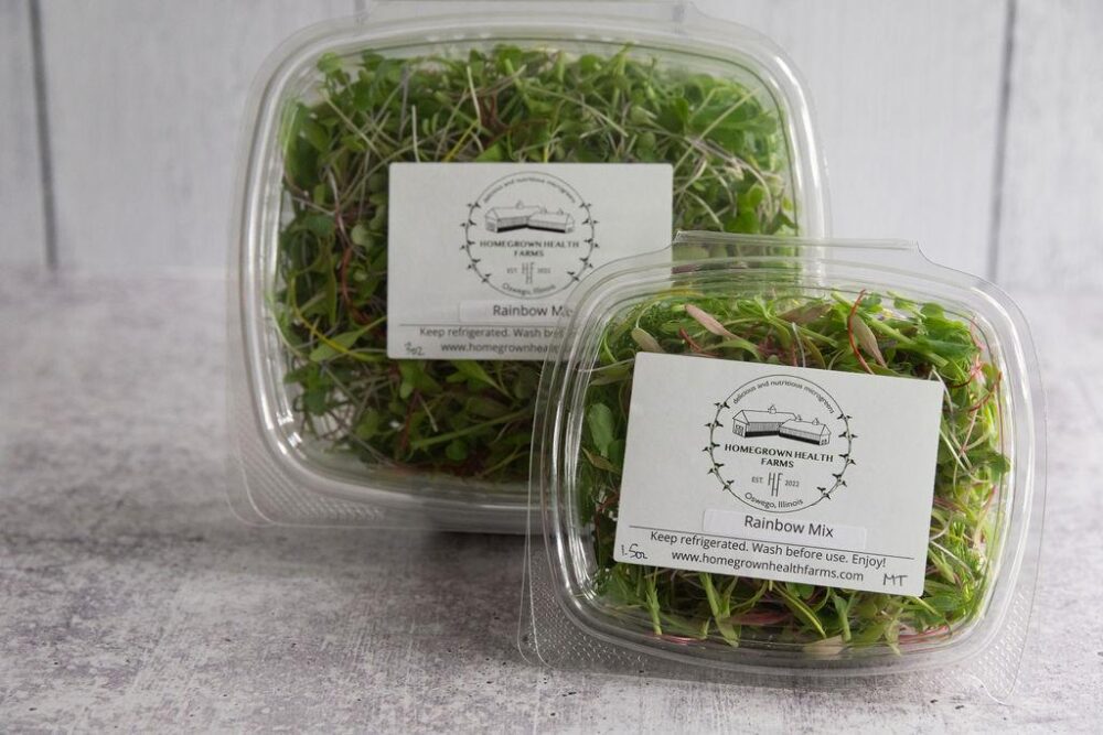 Rainbow Mix microgreens. Organically grown at Homegrown Health Farms, Oswego, IL