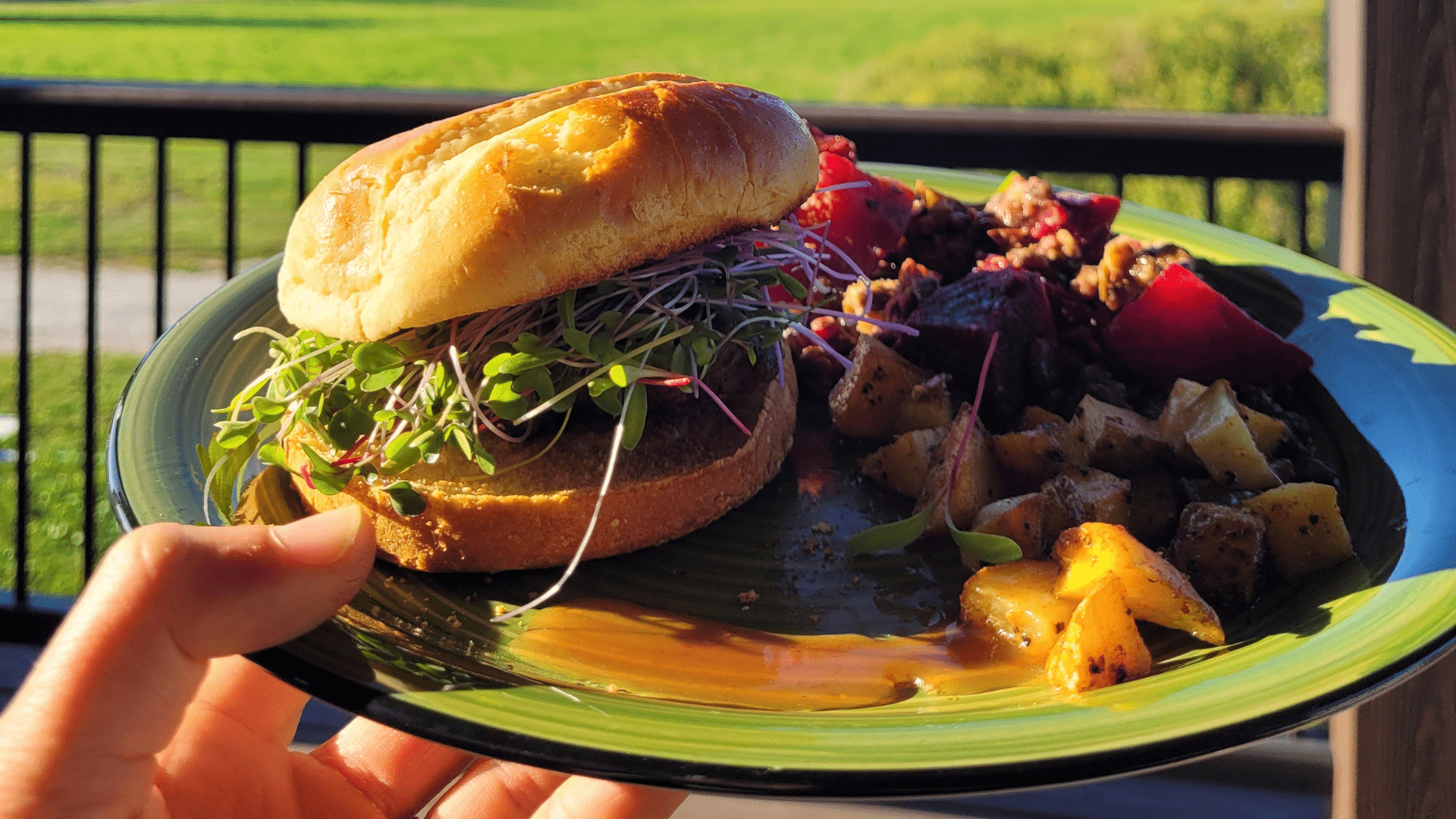 Bison burger with microgreens
